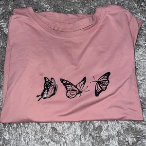 SHEIN, pink butterfly shirt sleeve shirt size L fits like a M